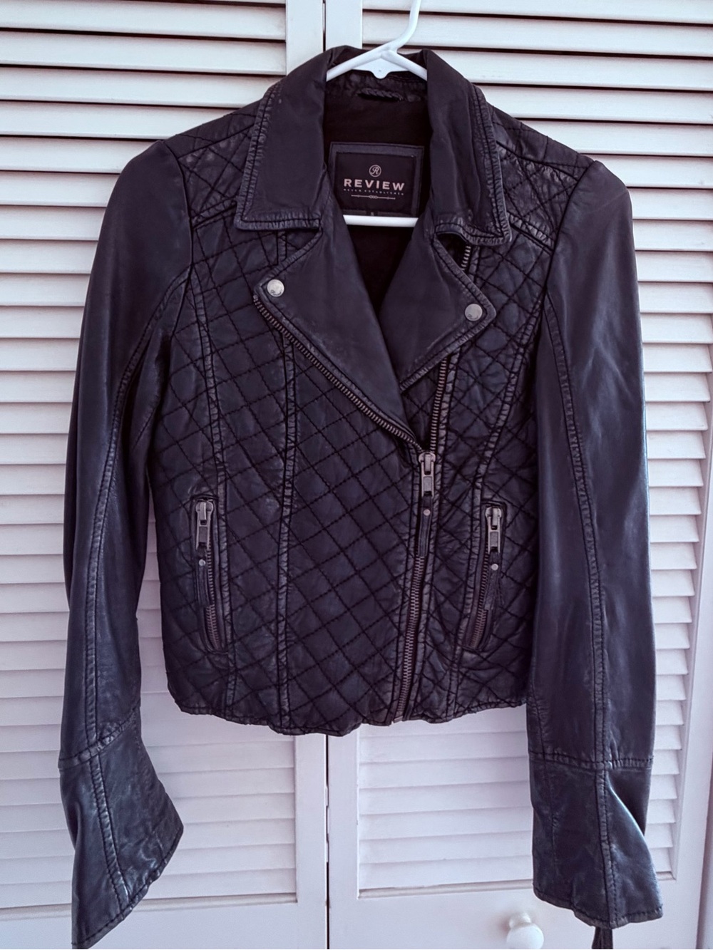 Review Black Quilted Moto Leather Jacket for Women